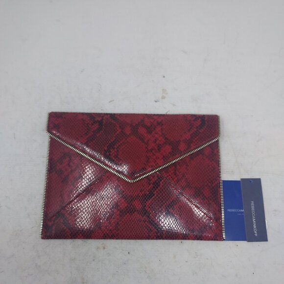Rebecca Minkoff Zipper  Red Burgundy Snakeskin Envelope Clutch - Picture 1 of 8